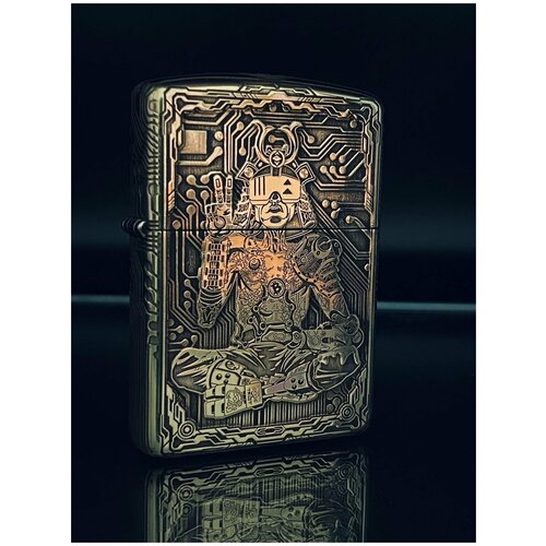 фотография Зажигалка бензиновая Zippo(Armor) Крипто Самурай Custom Латунь с глубокой объемной гравировкой, купить за 8000р