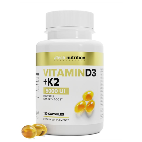 Витамин Д3 + К2 5000 МЕ / VITAMIN D3+К2 5000 МЕ 700 мг aTech nutrition 120 капсул фото