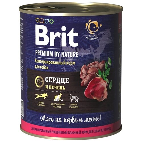 фотография Влажный корм для собак Brit Premium by Nature, сердце, печень 1 уп. х 6 шт. х 850 г, купить за 1755р