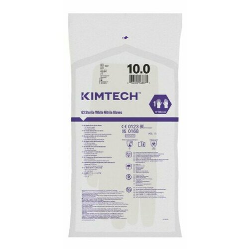 Перчатки нитриловые стерильные Kimberly-Clark KIMTECH PURE G3, цвет: белый, размер: 10.0, 305 мм, неопудренные, хирургическая укладка, 4 шт. (2 пары) фото