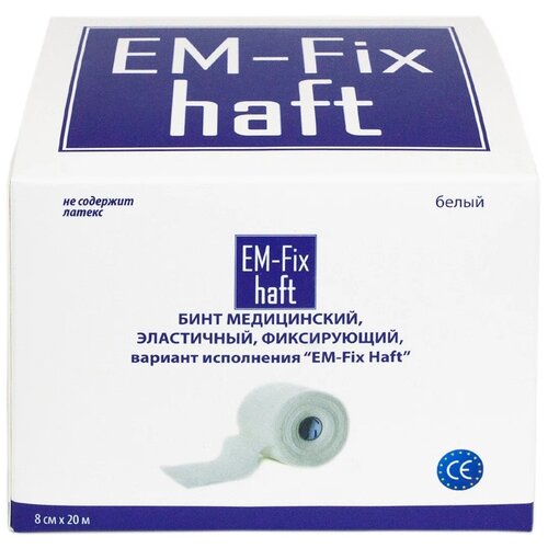 EM-Fix Haft бинт эластичный самофиксирующийся когезивный белый, 20м х 8 см, 1 шт. фото