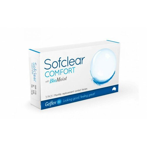 фотография Контактные линзы Gelflex Sofclear Comfort with BioMoist, 3 шт., R 8,6, D -4, бесцветный, 1 уп., купить за 1130р