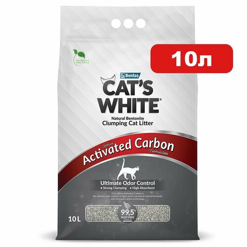 фотография Cat's White Activated Carbon комкующийся наполнитель с активированным углем для кошачьего туалета (10л), купить за 1800р