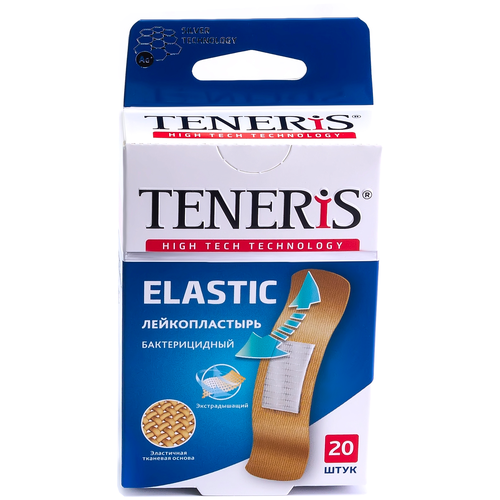 TENERIS Elastic лейкопластырь бактерицидный с ионами серебра на тканевой основе, 20 шт. бежевый фото