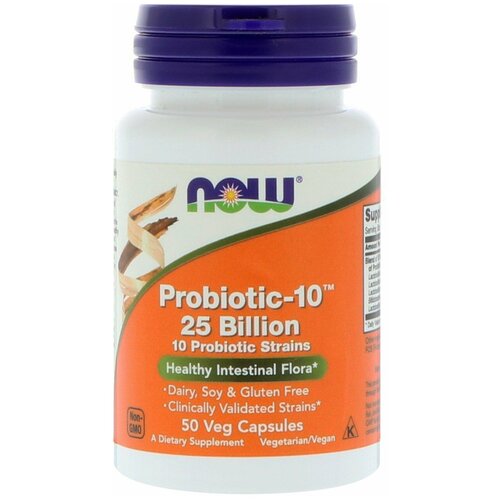 фотография Probiotic-10, 25 млрд, 50 вегетарианских капсул, NOW Foods, купить за 2600р