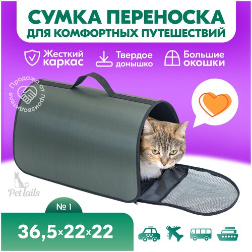 Переноска сумка жёсткая PetTails №1 36,5 х 22 х 22см (нейлон однотонный, пластик), зелёная фото