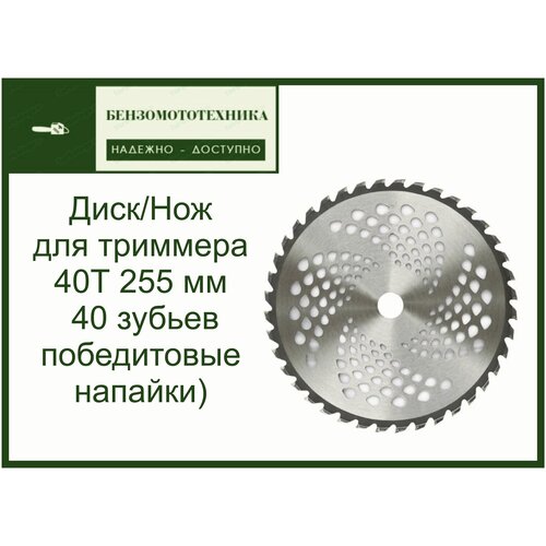 Диск (Нож) для триммера мотокосы 40Т (255 мм*25,4*1,3 мм 40 зубьев победитовые напайки) фото