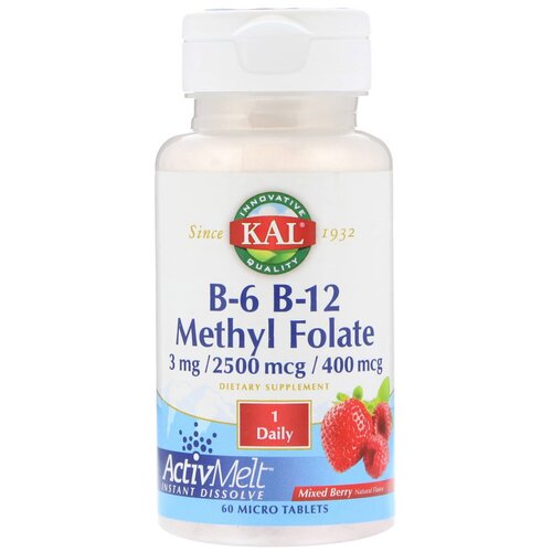 Таблетки растворимые KAL B-6 B-12 Methyl Folate, 60 г, 60 шт. фото