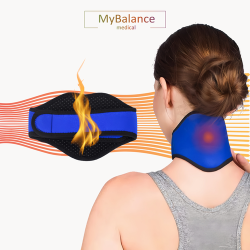 Согревающий бандаж на шею MyBalance с кристаллами турмалина, самонагревающийся, синий/черный, длина 40 см фото