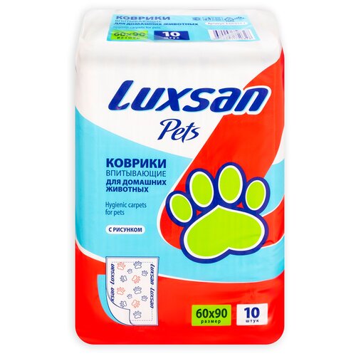 Пеленки для собак впитывающие Luxsan Pets с рисунком 90х60 см 10 шт. 1 шт. 90 см 60 см красный фото