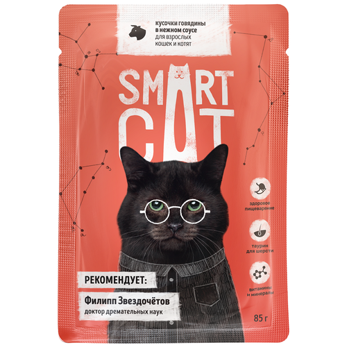 корм для кошек Smart Cat с говядиной 25 шт. х 85 г (кусочки в соусе) фото