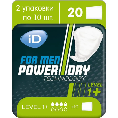 Прокладки мужские урологические ID for men level 1+, 20 шт / вкладыши урологические фото