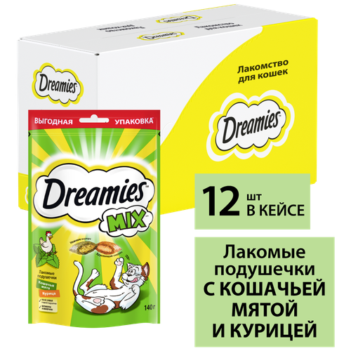 Лакомство для взрослых кошек Dreamies MIX с мятой и курицей, 12 шт по 140г фото