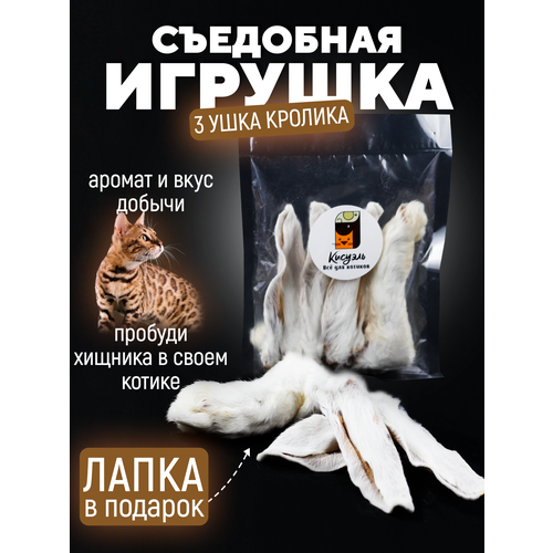 Натуральная игрушка для животных. Натуральные уши кролика + Подарок фото