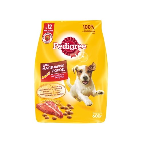 Сухой корм для собак Pedigree говядина 1 уп. х 2 шт. х 600 г (для мелких и средних пород) фото