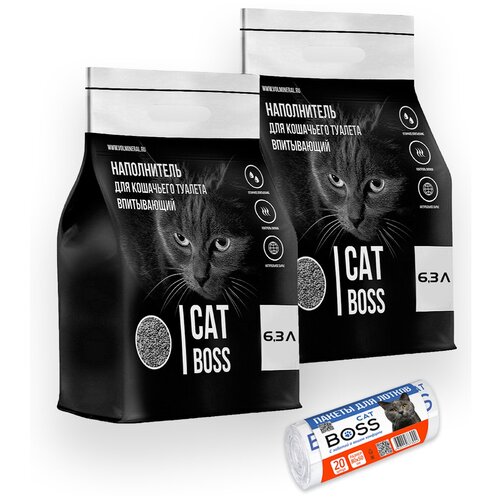 Наполнитель для кошачьего туалета впитывающий CatBoss, 12,6 л (2х 6,3л) + пакеты для кошачьего туалета ( 20 шт) CatBoss фото