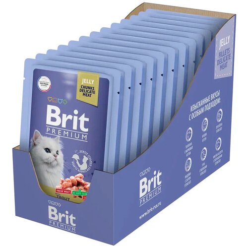 Паучи для взрослых кошек Brit Premium, форель в желе, 14 шт. х 85 г фото