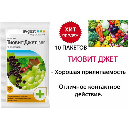 10шт по 30гр(300гр) Средство от болезней и клещей Тиовит Джет август/ Средство для защиты различных культур от болезней и клещей. фото