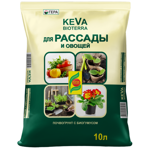 Почвогрунт Гера Keva Bioterra для рассады и овощей зеленый/бежевый, 10 л, 2.5 кг фото