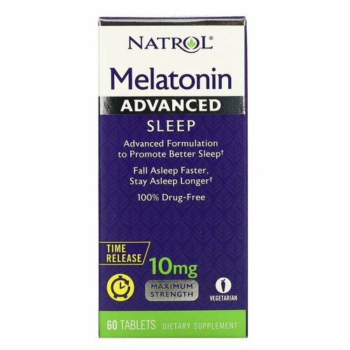 Таблетки Natrol Melatonin Advanced Sleep Time Release, 10 мг, 60 шт. фото