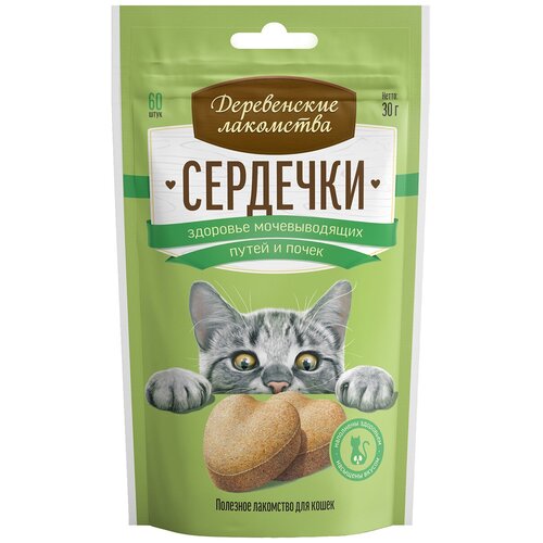 Лакомство для кошек  Деревенские лакомства Сердечки для здоровья мочевыводящих путей и почек, 30 г птица фото