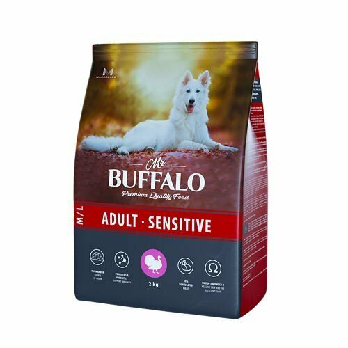 MR.BUFFALO ADULT M/L SENSITIVE 2 кг сухой корм для собак средних и крупных пород индейка 5 шт фото