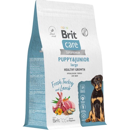 фотография Сухой корм для щенков крупных пород Brit Care Dog Puppy&Junior L Healthy Growth​, с индейкой и ягненком 3 кг, купить за 2940р