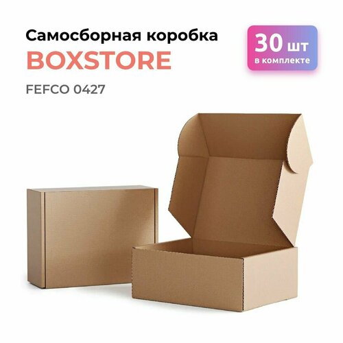 Самосборная картонная коробка для подарков и хранения BOXSTORE fefco 0427 21х13х3 см 210х130х30 мм 21x13x3 цвет: бурый / крафт Т24 Е МГК, упаковка 30 шт. фото