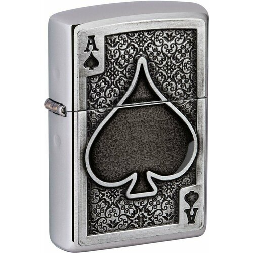 фотография Зажигалка ZIPPO Ace Of Spades с покрытием Brushed Chrome, латунь/сталь, серебристая, 38x13x57 мм, купить за 11340р