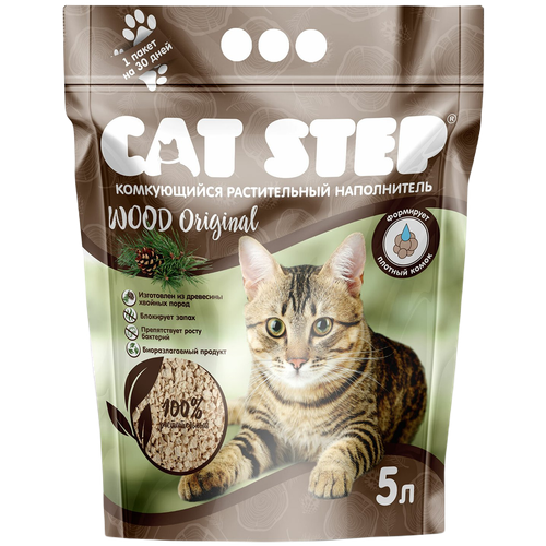 фотография Комкующийся наполнитель Cat Step Wood Original растительный, 5л, 1 шт., купить за 476р