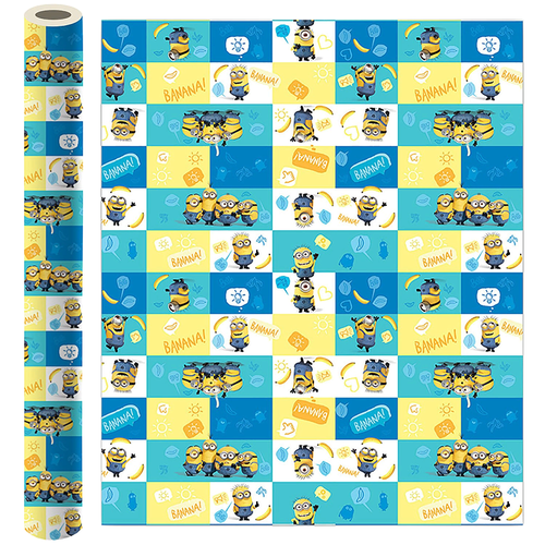 Бумага упаковочная ND Play Minions №2 3D дизайн, 100x70 см, 2 шт., голубой/желтый фото