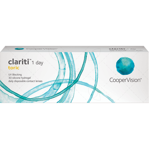 фотография Контактные линзы CooperVision Clariti 1 day toric., 30 шт., R 8,6, D +3,75, CYL: -1,25, AХ: 100, прозрачный, 1 уп., купить за 2480р