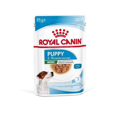 фотография Royal Canin Mini Puppy Корм консервированный для щенков мелких пород в возрасте до 10 месяцев, кусочки в соусе, 28х85г., купить за 2176р