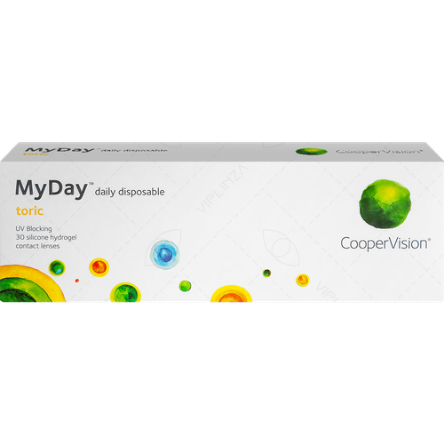 Контактные линзы CooperVision MyDay daily disposable toric, 30 шт., R 8,6, D 0, CYL: -1,25, AХ: 10, прозрачный, 1 уп. фото