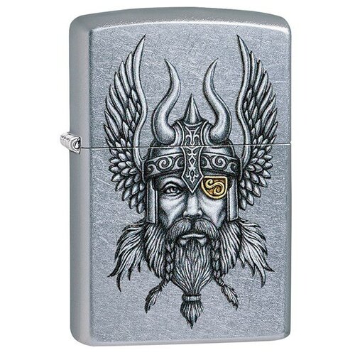 фотография Зажигалка ZIPPO Viking Warrior с покрытием Street Chrome™, латунь/сталь, серебристая, 38x13x57 мм, купить за 10564р