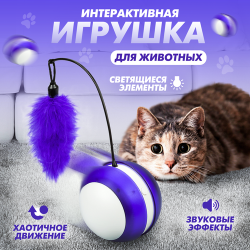 Игрушка для кошек Solmax, интерактивный мяч, 8,5 см, фиолетовый фото