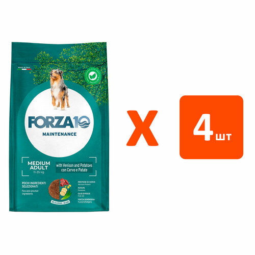 фотография FORZA10 DOG MAINTENANCE ADULT MEDIUM для взрослых собак средних пород с олениной и картофелем 2 кг х 4 шт, купить за 6496р