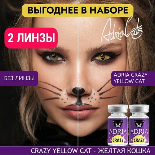 Контактные линзы ADRIA Crazy, 2 шт., R 8,6, D 0, yellow cat, 2 уп. фото