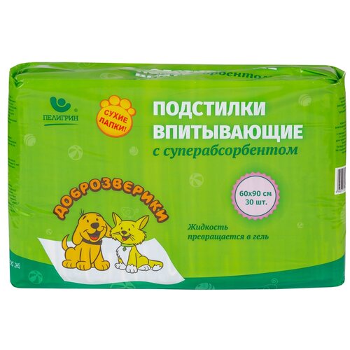 Пеленки для щенков впитывающие Доброзверики Сухие лапки 90х60 см 30 шт. 90 см 60 см белый фото