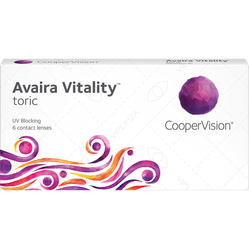 фотография Контактные линзы CooperVision Avaira Vitality toric., 6 шт., R 8,5, D -2,5, CYL: -1,25, AХ: 130, бесцветный, 1 уп., купить за 2423р