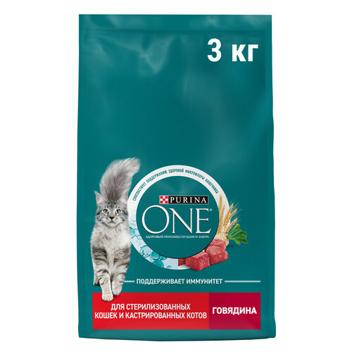 Сухой корм Purina ONE® для стерилизованных кошек и кастрированных котов с говядиной 3 кг фото