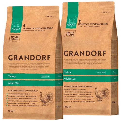 GRANDORF SINGLE GRAIN DOG ADULT MAXI TURKEY низкозерновой для взрослых собак крупных пород с индейкой (10 + 10 кг) фото