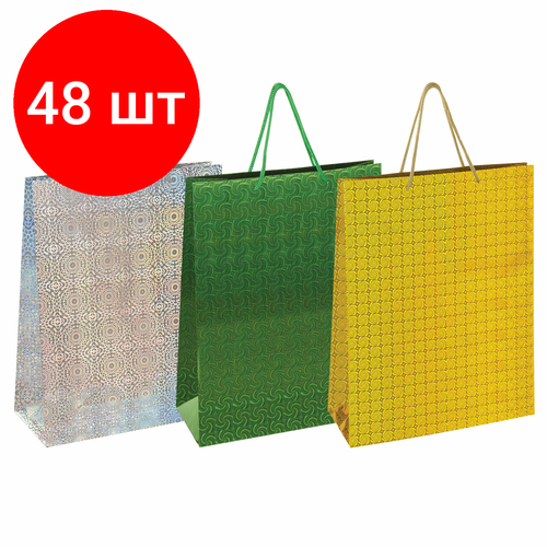 Комплект 48 шт, Пакет подарочный 33x12.7x44.7 см, золотая сказка голография, ассорти 3 цвета, 606610 фото