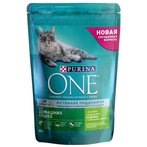 Сухой корм для кошек живущих в помещении Purina ONE для вывода шерсти, профилактика МКБ, избыточного веса, с высоким содержанием индейки и цельными злаками 10 шт. х 200 г фото