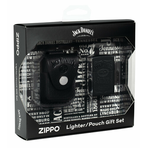 Набор ZIPPO Jack Daniels®: зажигалка с покрытием Black Matte и кожаный чехол в подарочной коробке фото