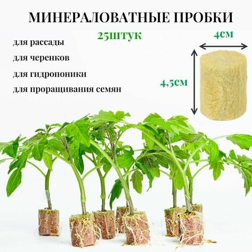 Минераловатные пробки 25шт 45*40мм из агроваты для выращивания рассады, укоренения черенков, проращивания семян , гидропоники фото