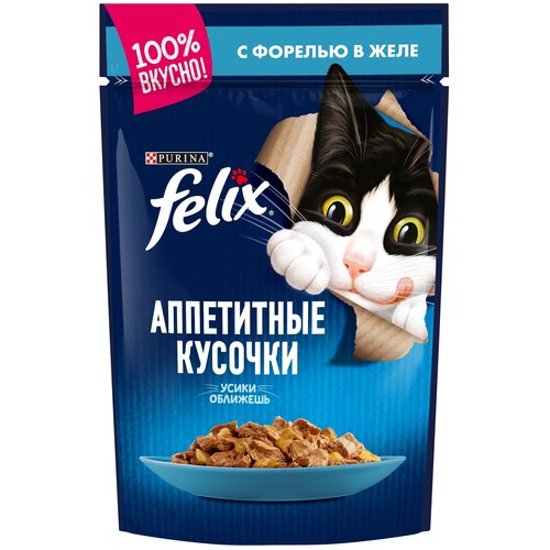 Влажный корм для взрослых кошек Felix Аппетитные кусочки, с форелью 26 шт. х 85 г (кусочки в желе) фото