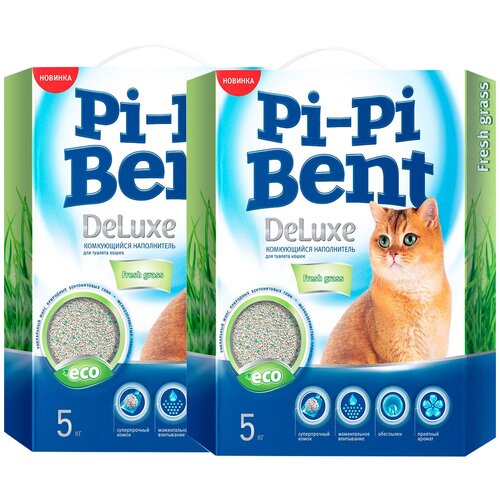 фотография PI-PI BENT DELUXE FRESH GRASS наполнитель комкующийся для туалета кошек ДеЛюкс с ароматом трав (5 + 5 кг), купить за 1928р