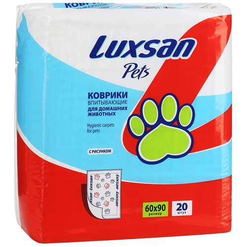 Пеленки для собак впитывающие Luxsan Pets с рисунком 90х90х60 см 20 шт. 1 шт. 90 см 90 см 60 см белый/синий/красный фото