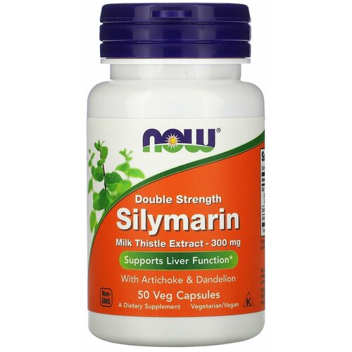 NOW Double Strength Silymarin (силимарин двойной концентрации) 300 мг 50 вегетарианских капсул фото